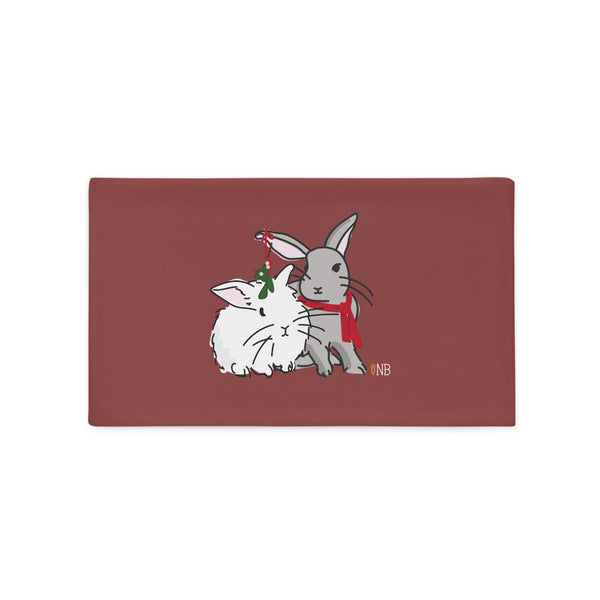 Warming Winter Bunnies Pillow Case- Red